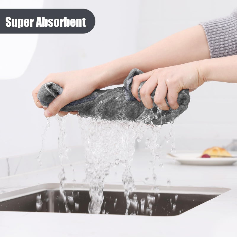 Homaxy Microfiber Kitchen Towels and Dishcloths Set  16 Pack Soft and Absorbent Dish Hand Towels Bulk  28 x 16 Inch & 12 x 12 Inch Quick Drying Rags for Washing Dishes  Grey - Image 3