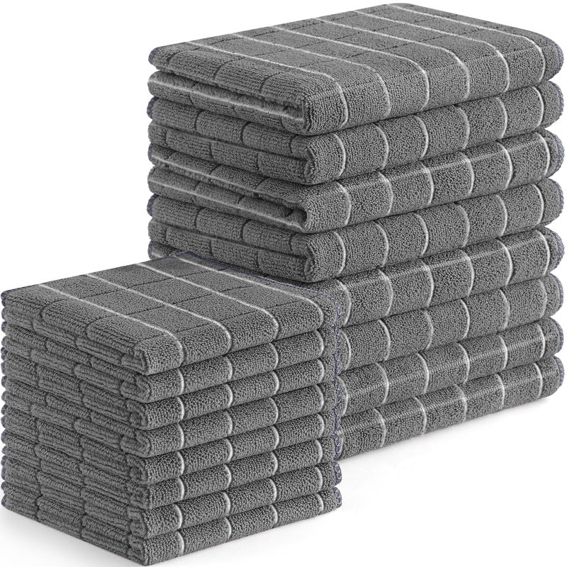 Homaxy Microfiber Kitchen Towels and Dishcloths Set  16 Pack Soft and Absorbent Dish Hand Towels Bulk  28 x 16 Inch & 12 x 12 Inch Quick Drying Rags for Washing Dishes  Grey - Image 1