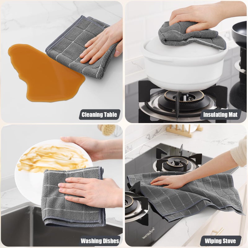 Homaxy Microfiber Kitchen Towels and Dishcloths Set  16 Pack Soft and Absorbent Dish Hand Towels Bulk  28 x 16 Inch & 12 x 12 Inch Quick Drying Rags for Washing Dishes  Grey - Image 5