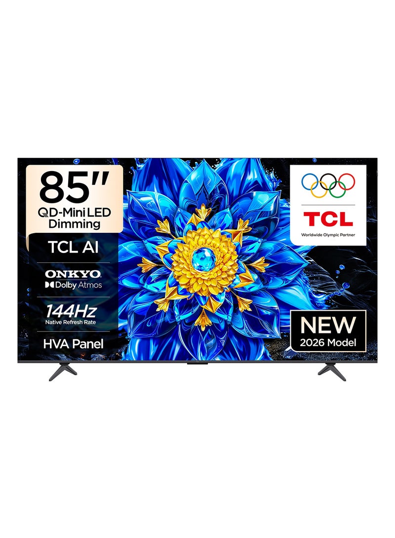 تي سي إل تلفزيون 85 بوصة 4K QD-Mini LED مع ديمينغ، تلفزيون ذكي من جوجل، معدل تحديث 144 هرتز، 93% DCI-P3، AiPQ Pro، تصميم نحيف وموحد (طراز 2026) - Image 1