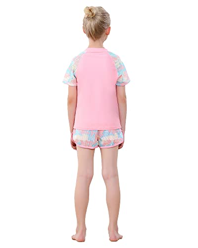 KID1234 Girls Swimsuit Two Piece Rashguard Swimwear Bathing Suit UPF 50+ Beach Wear for Girls 13-14 Years Pink - Image 3