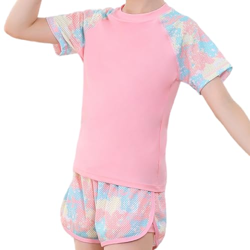 KID1234 Girls Swimsuit Two Piece Rashguard Swimwear Bathing Suit UPF 50+ Beach Wear for Girls 13-14 Years Pink - Image 2