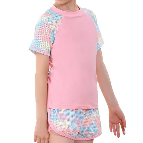 KID1234 Girls Swimsuit Two Piece Rashguard Swimwear Bathing Suit UPF 50+ Beach Wear for Girls 13-14 Years Pink - Image 4