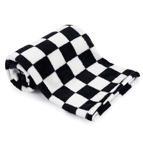 GreatBba Plush Checkered Baby Blanket for Boys Girls Nursery 3040 Warm Short Fleece Blanket Neutral for Infant Newborn Small Fuzzy for Sleeping Chenille Baby for Stroller BlackWhite - Image 1