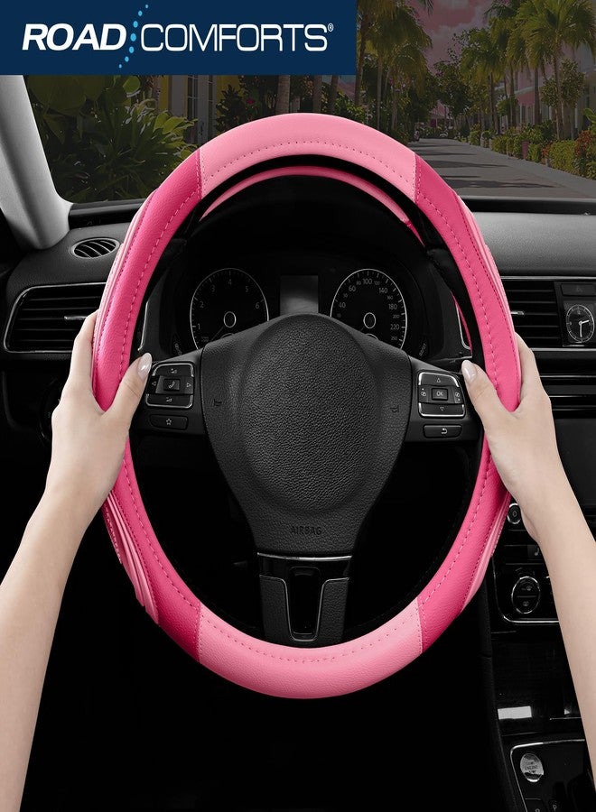 Road Comforts Car Steering Wheel Cover - Microfiber Leather Steering Wheel Wrap Sports 14.5-15 Inch Steering Wheel Cover Non-Slip for Men Women Pink & HotPink Color - Image 5