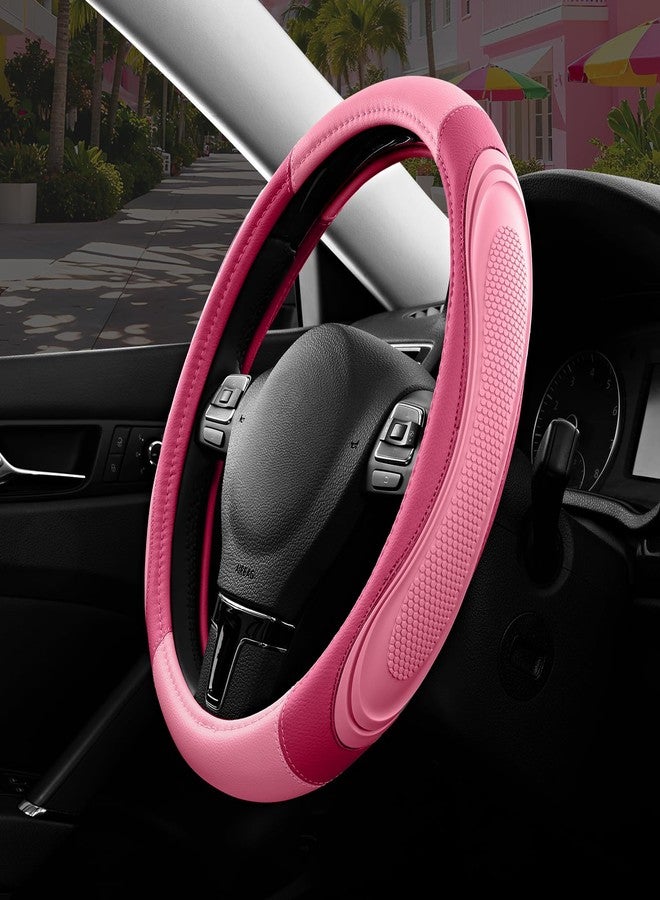 Road Comforts Car Steering Wheel Cover - Microfiber Leather Steering Wheel Wrap Sports 14.5-15 Inch Steering Wheel Cover Non-Slip for Men Women Pink & HotPink Color - Image 1