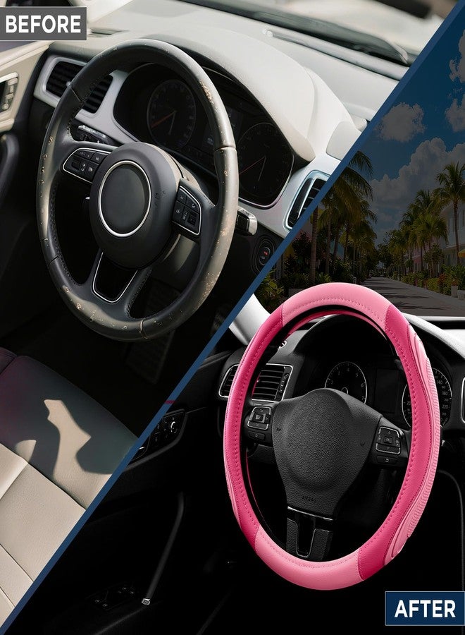 Road Comforts Car Steering Wheel Cover - Microfiber Leather Steering Wheel Wrap Sports 14.5-15 Inch Steering Wheel Cover Non-Slip for Men Women Pink & HotPink Color - Image 3
