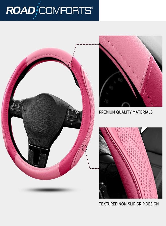 Road Comforts Car Steering Wheel Cover - Microfiber Leather Steering Wheel Wrap Sports 14.5-15 Inch Steering Wheel Cover Non-Slip for Men Women Pink & HotPink Color - Image 4