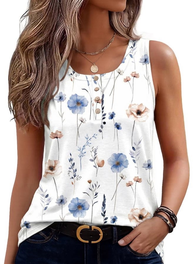 zeagoo Womens Tank Tops Summer Sleeveless Tops Loose Button Henley Shirts Crew Neck Dress Casual 2026 Clothes, Bf290, M - Image 1