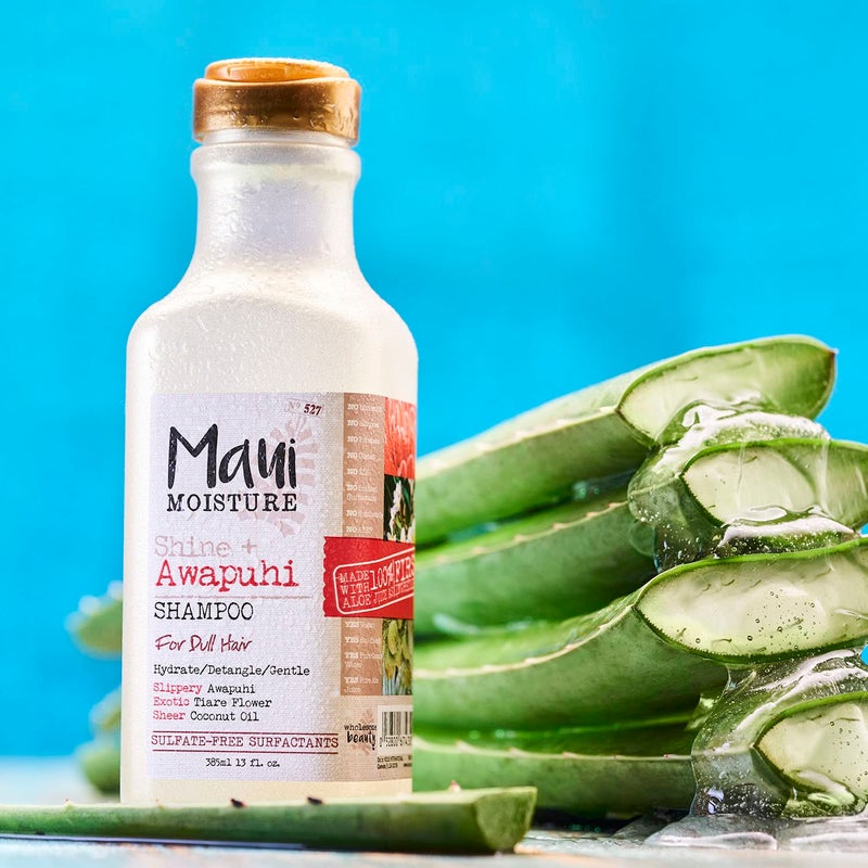 Maui Moisture Shine + Awapuhi Moisturizing Vegan Shampoo with Coconut Oils for Shiny Hair, Silicone-Free & Sulfate-Free Surfactant Aloe Shampoo to Detangle & Hydrate Dull Hair, 13 fl. Oz - Image 2