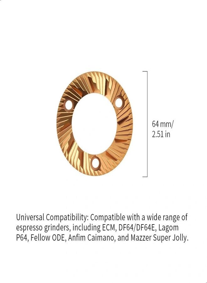 watchget 64mm Espresso Flat Burr Set Titanium Plated Coffee Grinder Burr, Fits ECM, DF64/DF64E, Lagom P64, Fellow ODE, Anfim Caimano, and Mazzer Super Jolly High-Performance Durable Grinding Burrs - Image 2