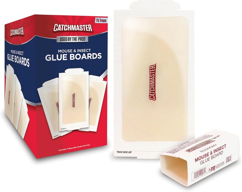 Catchmaster Small Mouse and Insect Glue Boards, 75-Pack Mouse Traps Indoor for Home, Sticky Pest Control Adhesive for Catching Bugs, Rats & Rodents, Bulk Glue Traps - Image 1