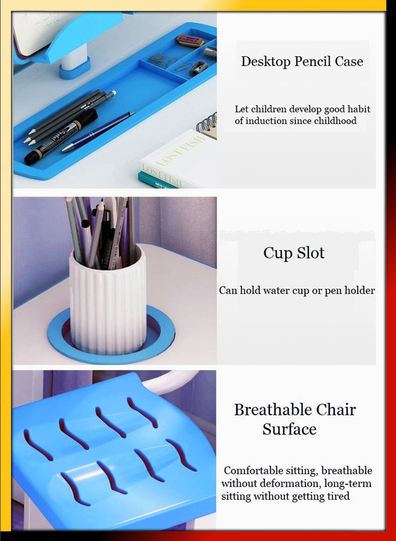 دي بلو مجموعة مكتب دراسة وكرسي للأطفال قابلة للتعديل، طاولة تعليمية بتصميم مريح، بناء آمن، مساحة تخزين كبيرة، مثالية للتعلم المنزلي، إبداع الحضانة الذي ينمو مع طفلك - Image 2
