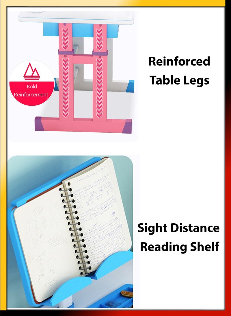 دي بلو مجموعة مكتب دراسة وكرسي للأطفال قابلة للتعديل، طاولة تعليمية بتصميم مريح، بناء آمن، مساحة تخزين كبيرة، مثالية للتعلم المنزلي، إبداع الحضانة الذي ينمو مع طفلك - Image 4