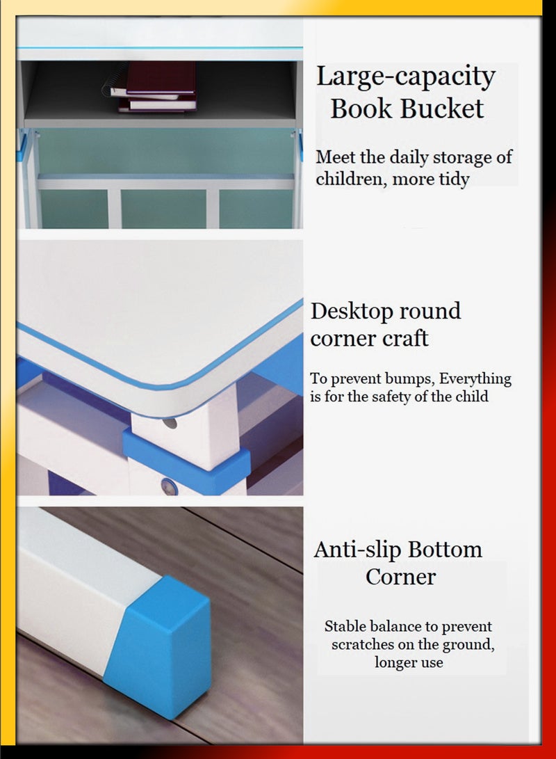 دي بلو مجموعة مكتب دراسة وكرسي للأطفال قابلة للتعديل، طاولة تعليمية بتصميم مريح، بناء آمن، مساحة تخزين كبيرة، مثالية للتعلم المنزلي، إبداع الحضانة الذي ينمو مع طفلك - Image 3