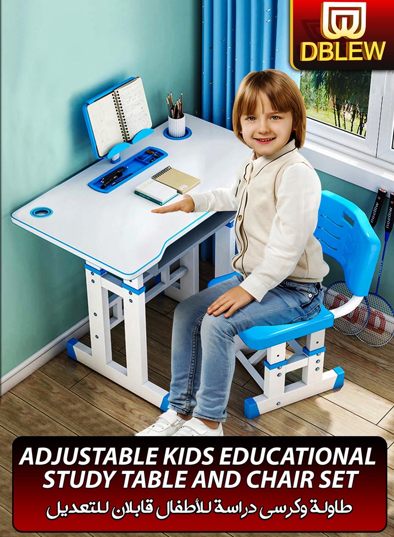 دي بلو مجموعة مكتب دراسة وكرسي للأطفال قابلة للتعديل، طاولة تعليمية بتصميم مريح، بناء آمن، مساحة تخزين كبيرة، مثالية للتعلم المنزلي، إبداع الحضانة الذي ينمو مع طفلك - Image 1