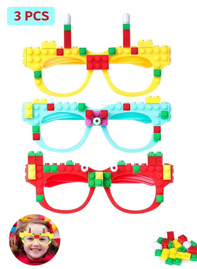إم إكس إن 3 قطع DIY Stacking Blocks Glasses, Building Blocks Games for Kids Toddlers Building Block Birthday Party Supplies (باللغة الإنجليزية), Carnival Thod Decorations Party Favor  - Image 1