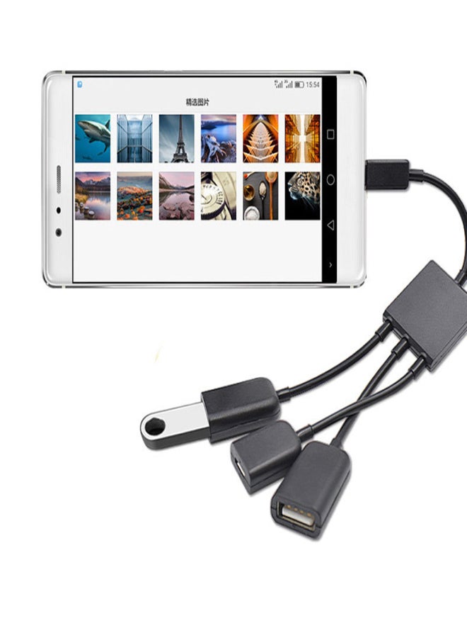 كابل بيانات OTG لنظام Android بمنفذ Micro USB مع مزود طاقة، يدعم توصيل ثلاثة هواتف محمولة من نوع Drag وذاكرة فلاش USB. - Image 4