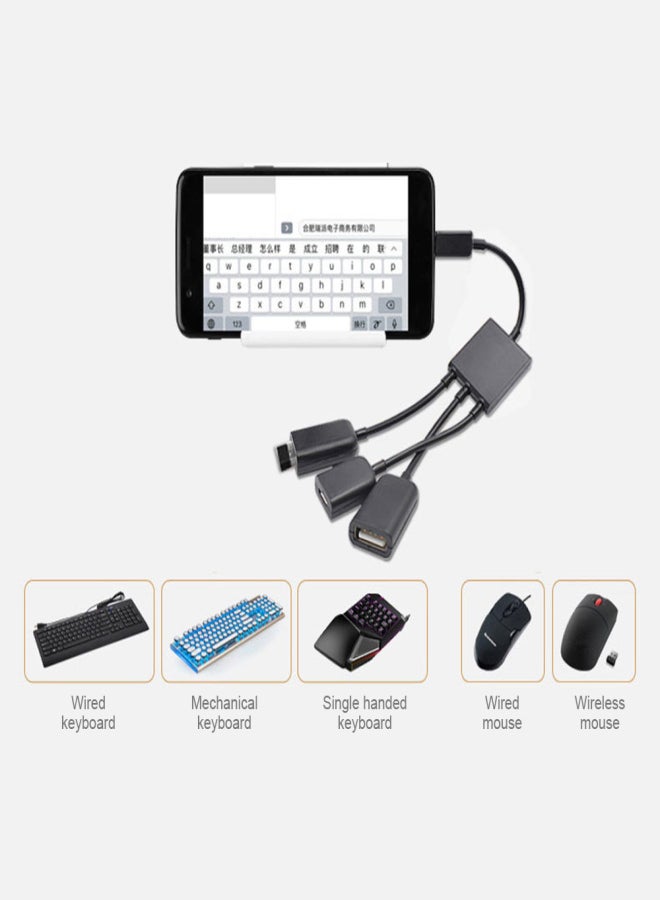 كابل بيانات OTG لنظام Android بمنفذ Micro USB مع مزود طاقة، يدعم توصيل ثلاثة هواتف محمولة من نوع Drag وذاكرة فلاش USB. - Image 3