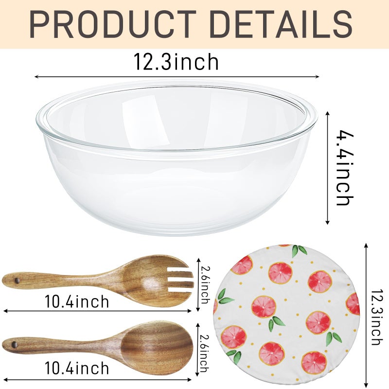Ronanemon 6.5Quart Large Glass Bowl with Lid for Sourdough Bread Making, 12.3 Inch Clear Glass Salad Cooking Bowls for Kitchen Salad Bread Storage, For Prepping, Marinating & Brining Kimch - Image 2