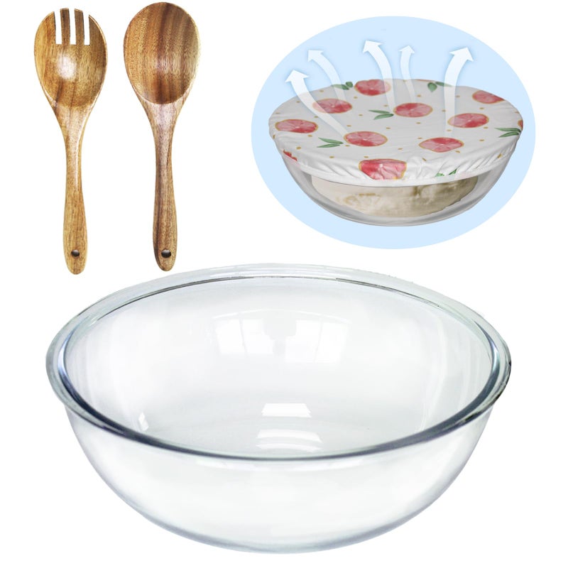 Ronanemon 6.5Quart Large Glass Bowl with Lid for Sourdough Bread Making, 12.3 Inch Clear Glass Salad Cooking Bowls for Kitchen Salad Bread Storage, For Prepping, Marinating & Brining Kimch - Image 1