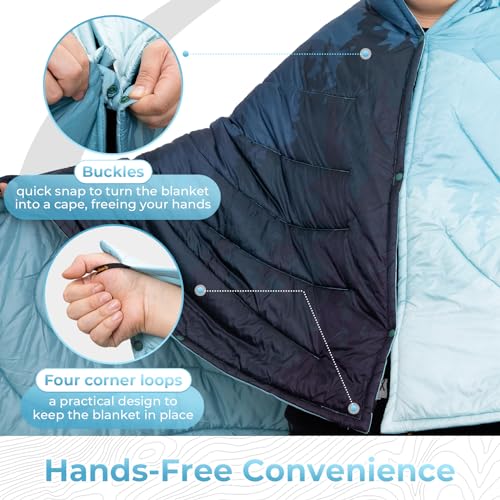 KingCamp Ultralight Camping Blanket, Packable Down Alternative Puffy Printed Wearable Blanket with Snap Buttons & Corner Loops Weatherproof Quilt for Outdoor Travel Stadium (79"L x 57”W, CYAN) - Image 3