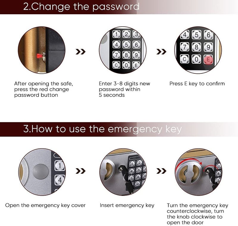 Marrone Electronic Safe Box Small Value Safe High Security Steel Safe Lock Box with Digital Keypad and Keys for Home Office Cash Jewelry Money Wall Floor Anchoring Design 46L Capacity - Image 4