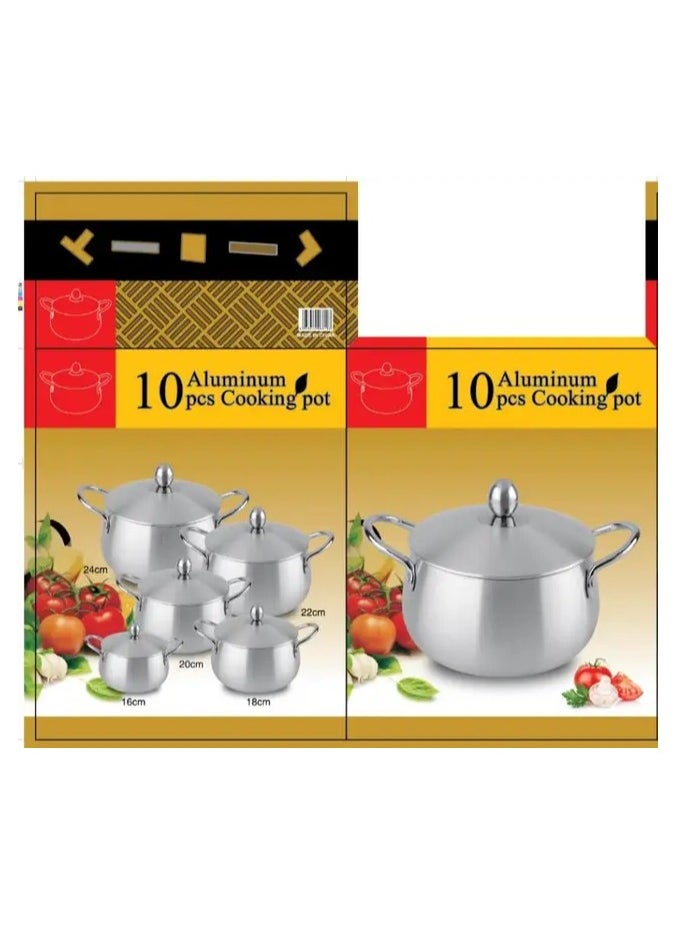 Generic - A set of 10-piece aluminum cookware with non-stick surfaces and heat-insulating handles - Image 1