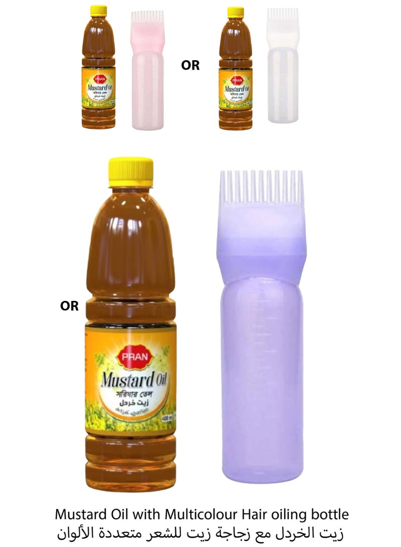 Pran Natural Mustard Hair Oil 400ml with Oiling Comb Bottle - Image 1