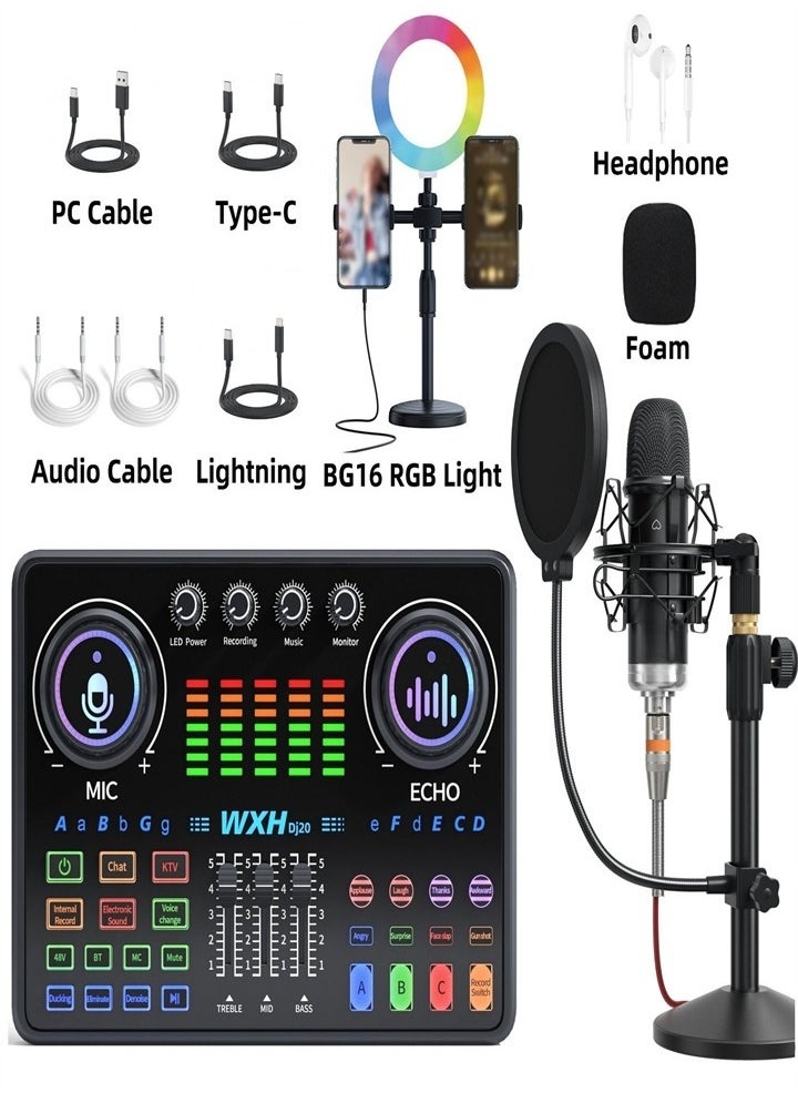 Generic - Live Streaming and Tik Tok Kit - Studio Mic, Sound Card, RGB Light Strip (with Phone and Computer Holders) - Image 1