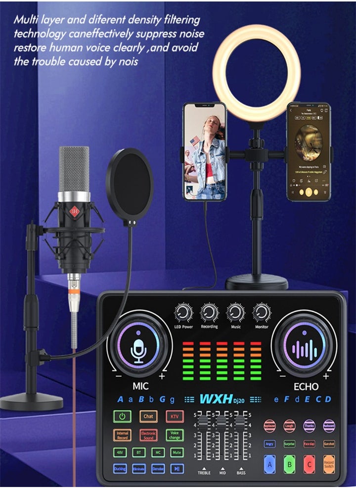 Generic - Live Streaming and Tik Tok Kit - Studio Mic, Sound Card, RGB Light Strip (with Phone and Computer Holders) - Image 1