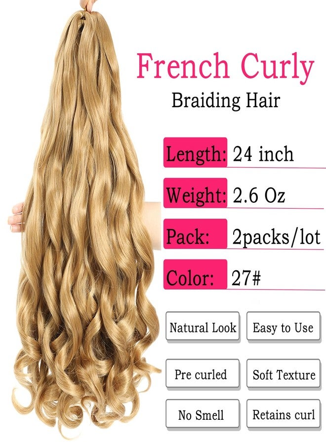 conrora French Curly Braiding Hair 24 Inch - Pre Stretched Bouncy Braiding Hair- Loose Wavy Braiding Hair Synthetic Hair Extensions For Black Women (24 inch 2 packs, 27) - Image 2