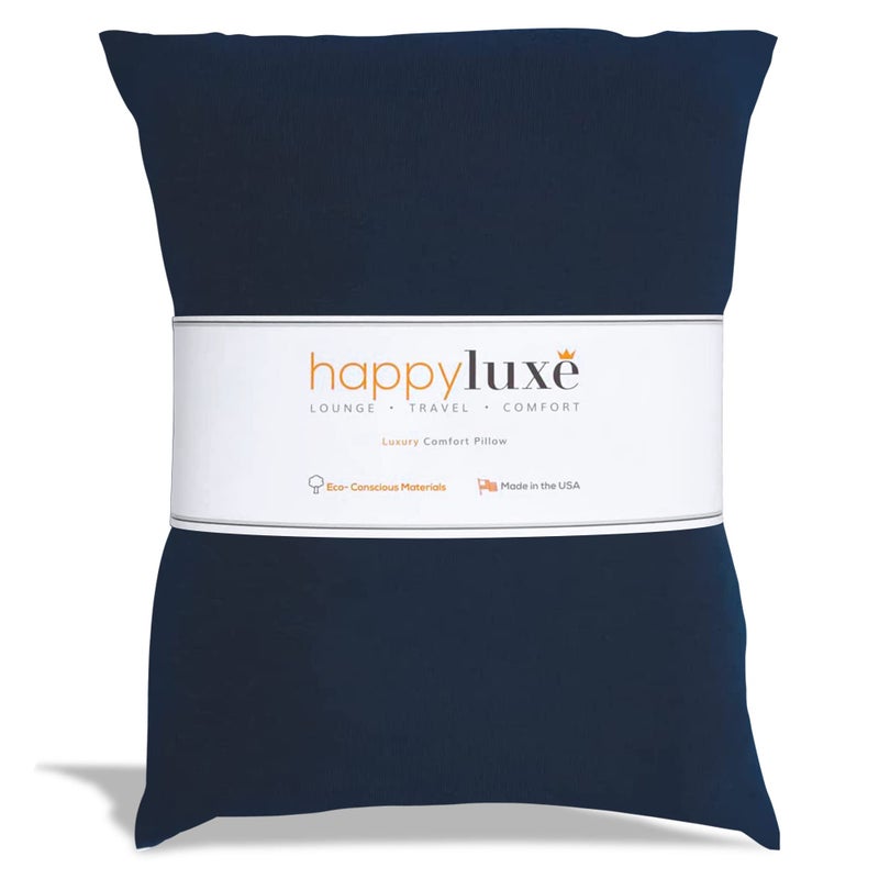 Happyluxe Odyssey Travel Pillow for Long Flights - Soft, Small, Alternative to Down and Memory Foam. 17 x 13in - Made in The USA, Navy Blue Airplane Pillow for Adults Sleeping, Camping or Nap - Image 1