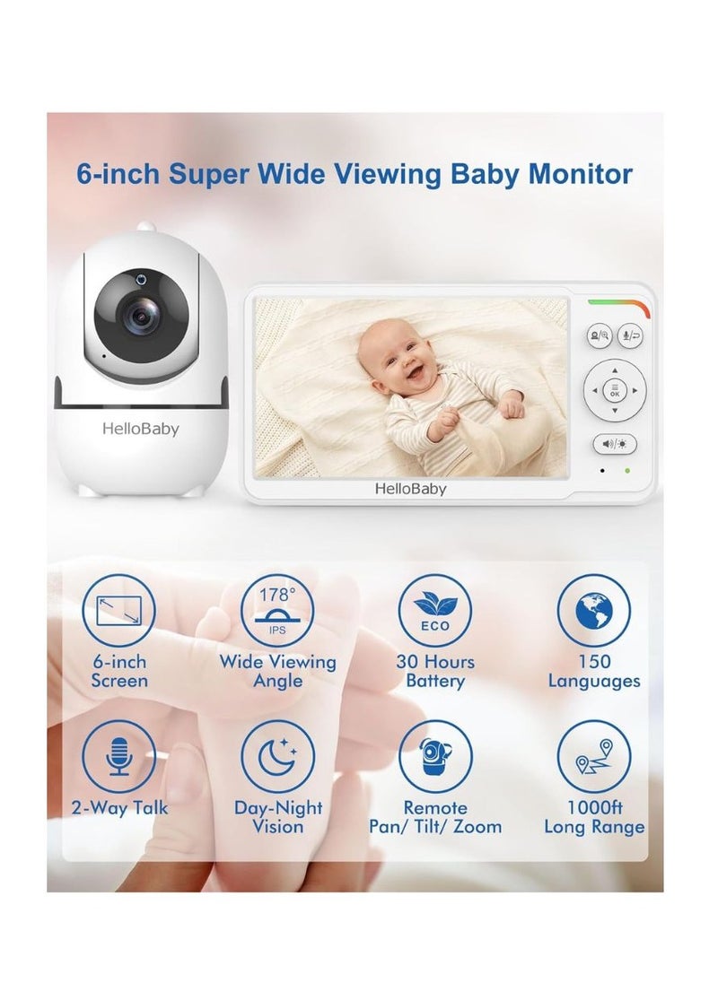 مرحبا حبيبتي جهاز مراقبة الأطفال HelloBaby مع الكاميرا والصوت، أول جهاز مراقبة للأطفال بشاشة IPS مقاس 6 بوصات في العالم، بطارية تدوم 30 ساعة، ECO، VOX، محادثة في اتجاهين، رؤية ليلية، 1000 قدم، جهاز مراقبة أطفال محمول بالفيديو  - Image 2