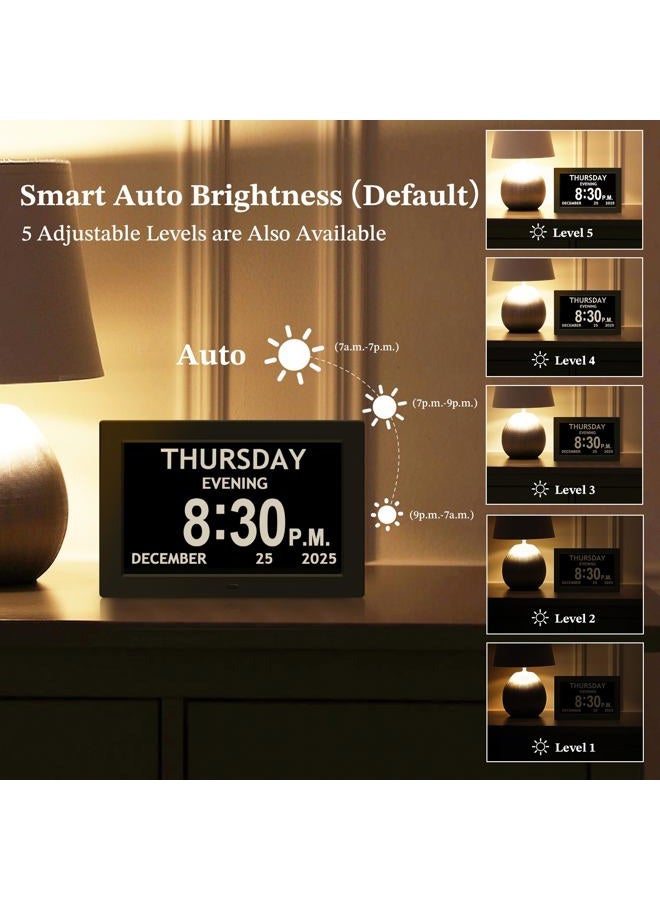 FLYRUIT 10.1'' Extra Large Digital Clock, 1280*800p HD Display, Dementia Clock For Seniors, Digital Clock With Date, Time, Day Of Week, 10 Reminders & 6 Alarms, Auto Dimming & DST, Remote Control, Black - Image 5
