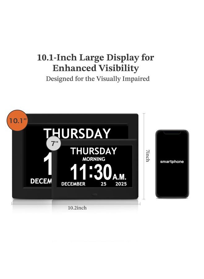 FLYRUIT 10.1'' Extra Large Digital Clock, 1280*800p HD Display, Dementia Clock For Seniors, Digital Clock With Date, Time, Day Of Week, 10 Reminders & 6 Alarms, Auto Dimming & DST, Remote Control, Black - Image 3