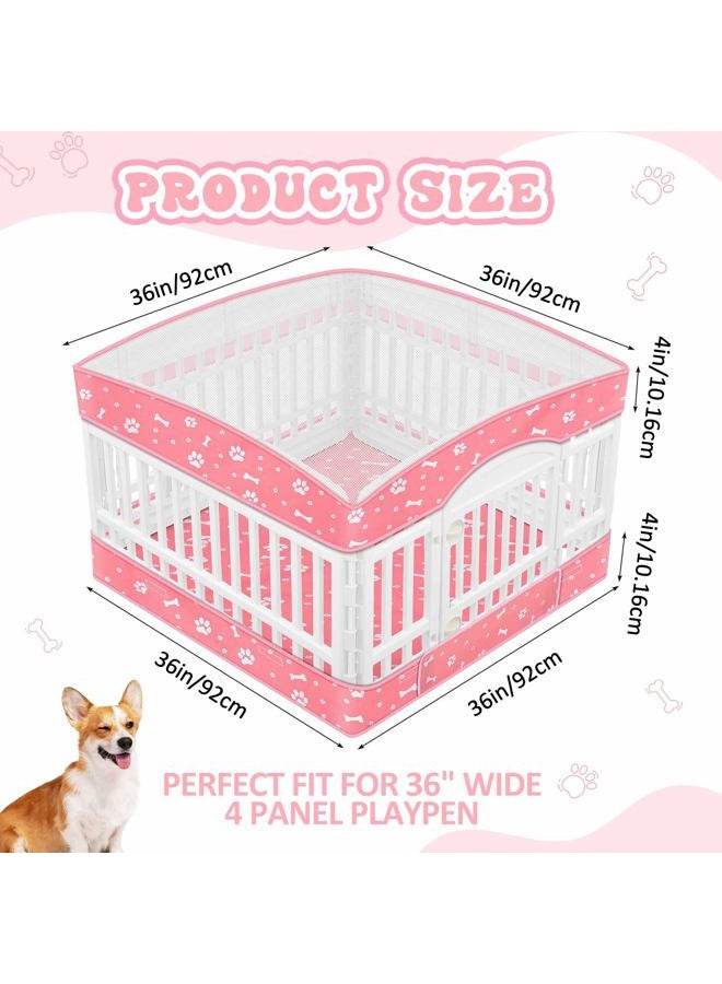SilTriangle 2 Pack Dog Playpen Cover and Bottom Pad Fits for 36 Inch 4 Panels Pet Play Pen, Dog Crate Cover Puppy Exercise Mat, Reusable Washable, Hoop and Loop Design, Playpen Not Included (Pink) - Image 2