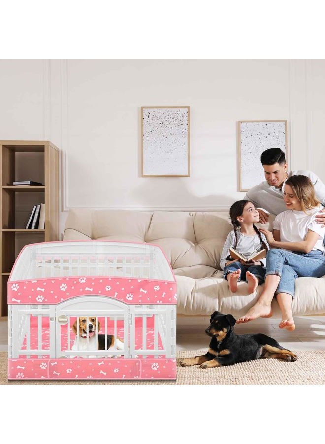 SilTriangle 2 Pack Dog Playpen Cover and Bottom Pad Fits for 36 Inch 4 Panels Pet Play Pen, Dog Crate Cover Puppy Exercise Mat, Reusable Washable, Hoop and Loop Design, Playpen Not Included (Pink) - Image 3