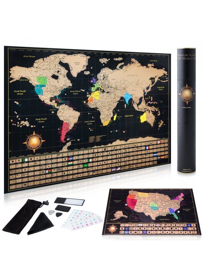 InnovativeMap InnovativeMap Scratch Off World Map Poster And Deluxe United States Map Includes Complete Accessories Set & All Country Flags Premium Wall Art Gift for Travelers, Map of the World (Travel)  - Image 1