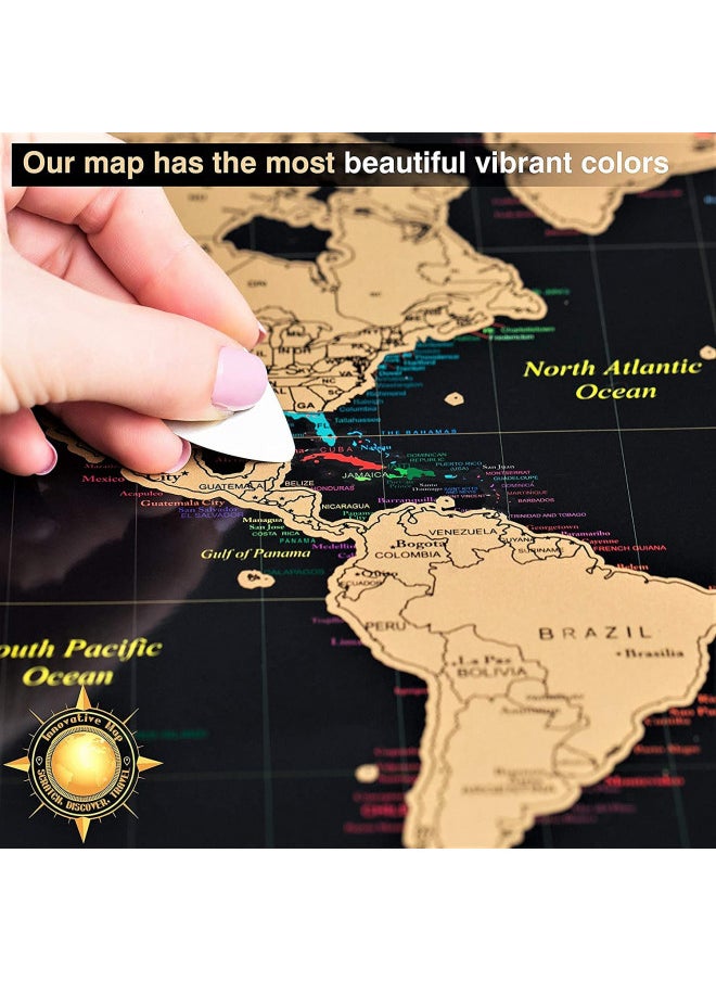 InnovativeMap InnovativeMap Scratch Off World Map Poster And Deluxe United States Map Includes Complete Accessories Set & All Country Flags Premium Wall Art Gift for Travelers, Map of the World (Travel)  - Image 2
