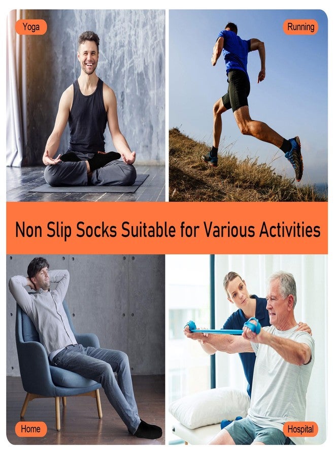 GRPSKCOS Non Slip Socks for Men House Socks with Grips 3 Pairs Anti-Skid Yoga Pilates Wood Floors Hospital Slipper Sock(01 Black+gray+navy blue,11-13) - Image 2