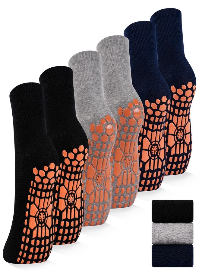 GRPSKCOS Non Slip Socks for Men House Socks with Grips 3 Pairs Anti-Skid Yoga Pilates Wood Floors Hospital Slipper Sock(01 Black+gray+navy blue,11-13) - Image 1