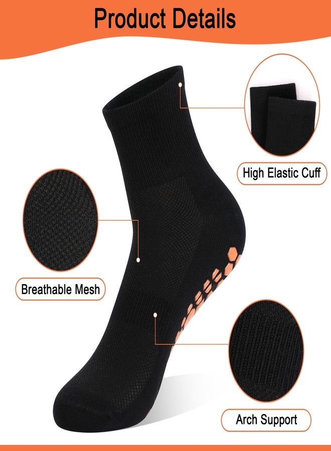 GRPSKCOS Non Slip Socks for Men House Socks with Grips 3 Pairs Anti-Skid Yoga Pilates Wood Floors Hospital Slipper Sock(01 Black+gray+navy blue,11-13) - Image 3