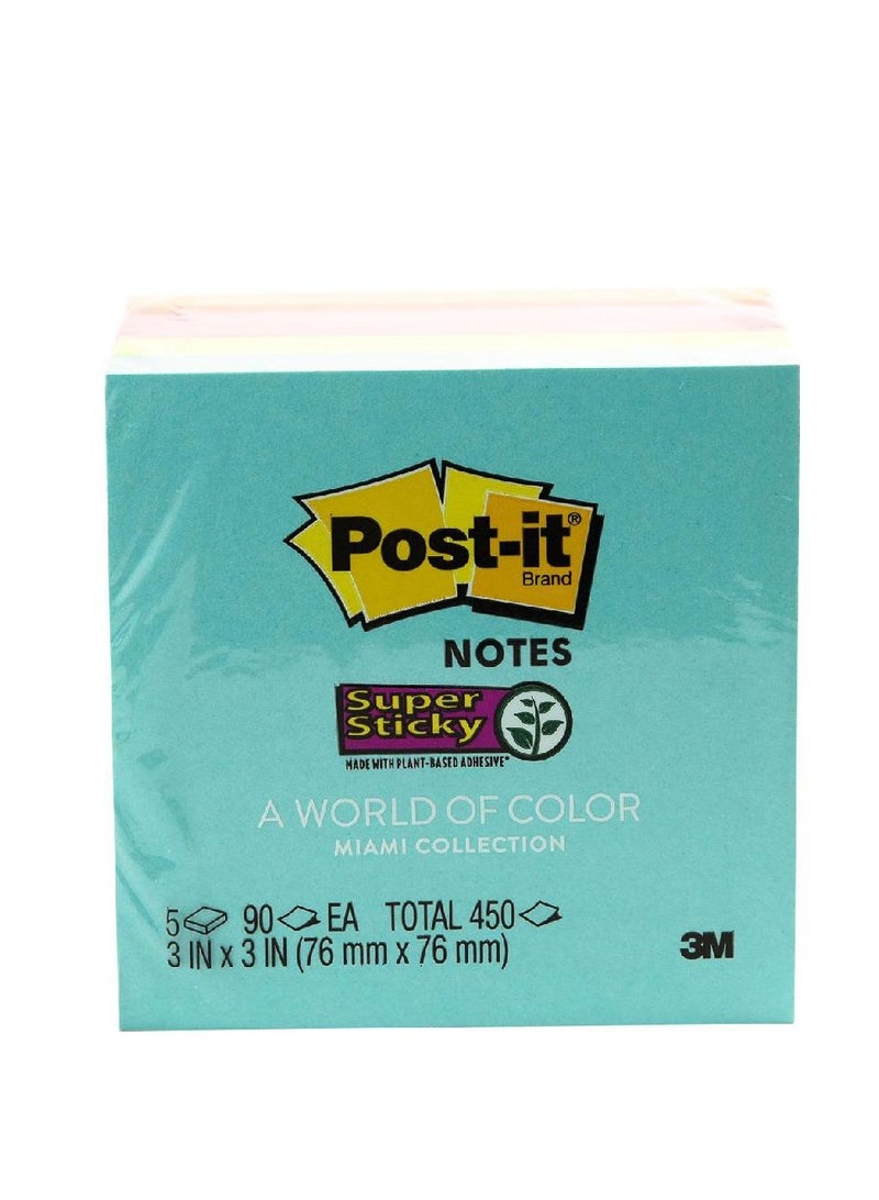 Post It Super Sticky Trendy Self Stick Notes MiamiNeon3" X 3"450 Notes - Image 1