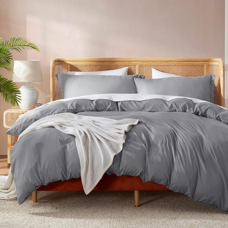 Nestl Grey Duvet Cover King Size Soft Double Brushed King Duvet Cover Set 3 Piece with Button Closure 1 Duvet Cover 104x90 inches and 2 Pillow Shams