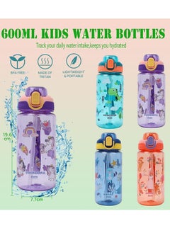 Adando Adando 600ml Kids Water Bottles With Straw Toddler Drinks Bottle for School Leakproof Children's Bottle BPA free Sport Bottle for Girls Boys 1 Pack  - Image 3