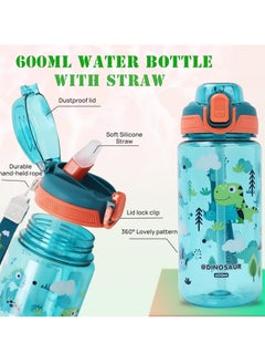 Adando Adando 600ml Kids Water Bottles With Straw Toddler Drinks Bottle for School Leakproof Children's Bottle BPA free Sport Bottle for Girls Boys 1 Pack  - Image 4