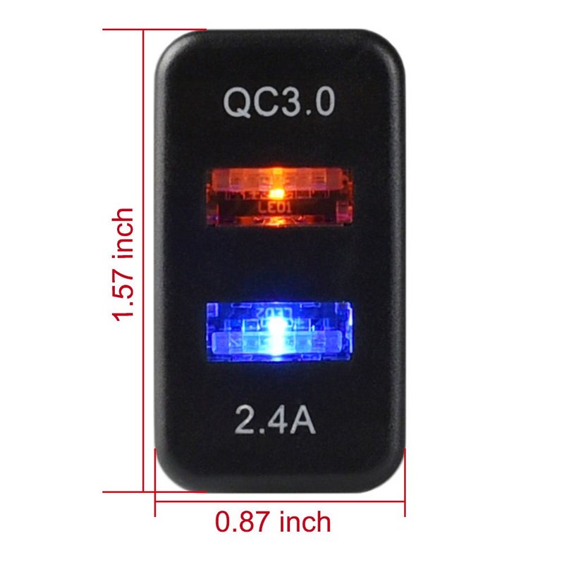 Cllena Dual USB Port Charger Socket Quick Charge 3.0 & 2.4A for Toyota - Image 2