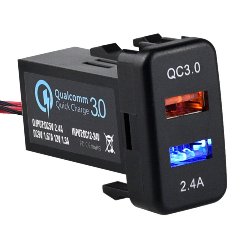 Cllena Dual USB Port Charger Socket Quick Charge 3.0 & 2.4A for Toyota - Image 1