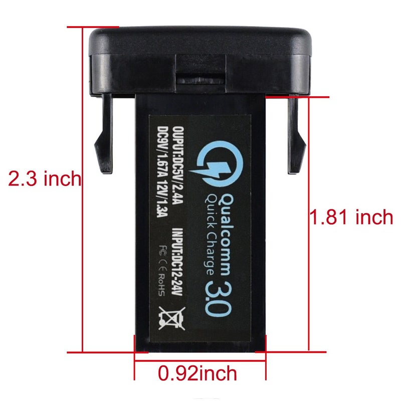 Cllena Dual USB Port Charger Socket Quick Charge 3.0 & 2.4A for Toyota - Image 3